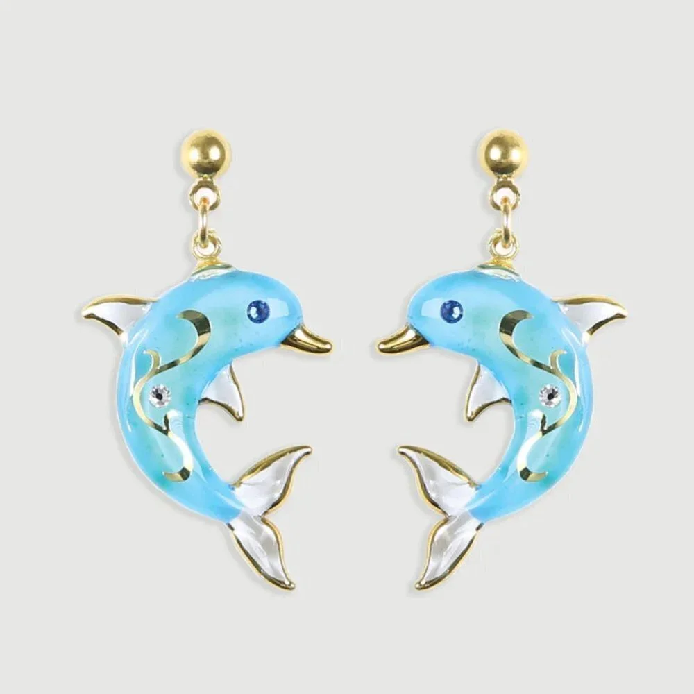 Glass Baron Turquoise Dolphin Earrings in Gift Box - Picture 1 of 2